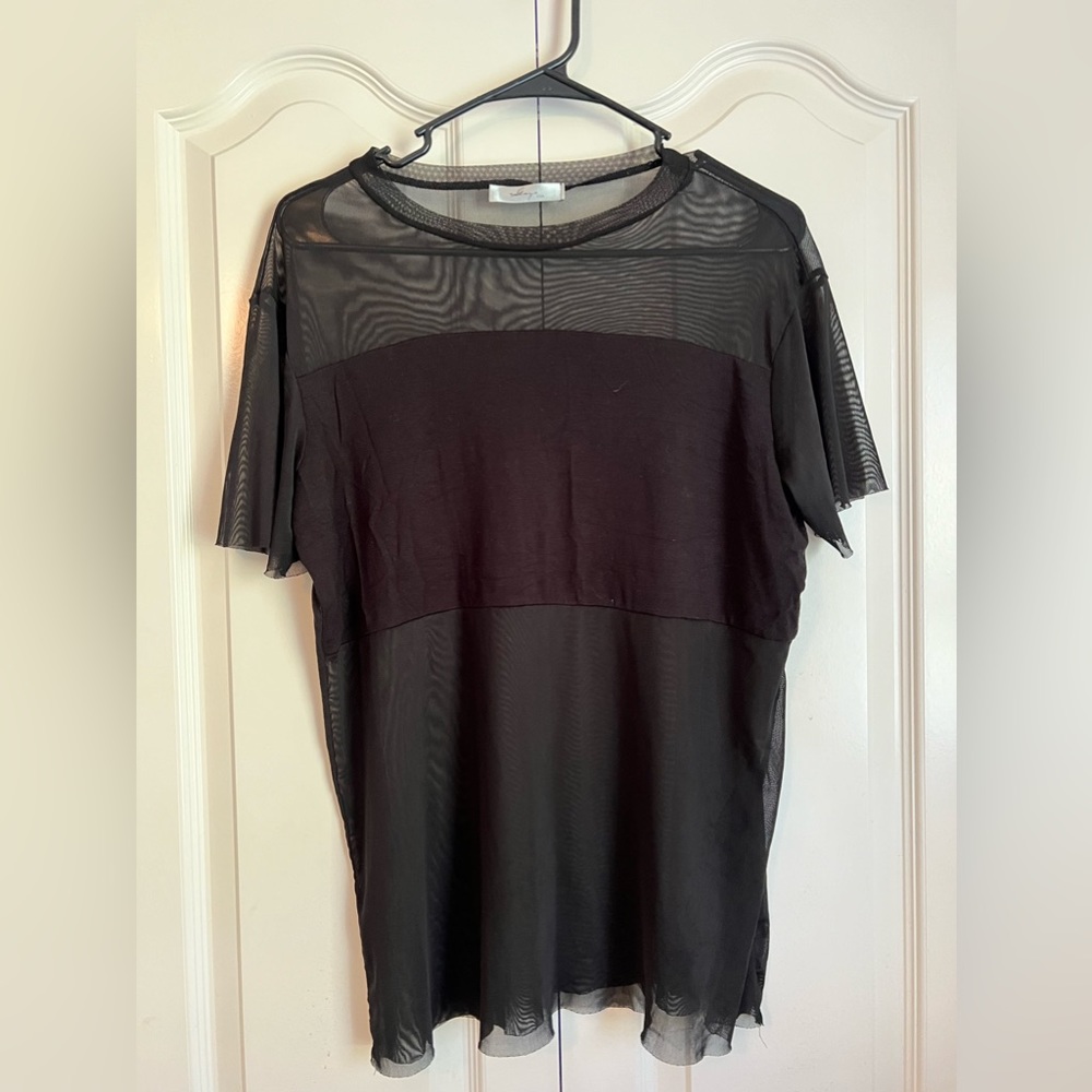 GAZE USA Women’s Medium Short Sleeve Black Mesh Top Cover Through the Middle
